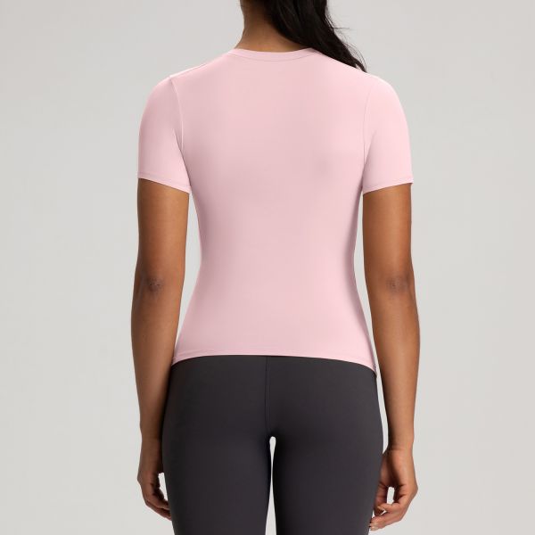 Ultra Soft Stretch Short Sleeve Women Activewear Tops Brown Moisture Wicking