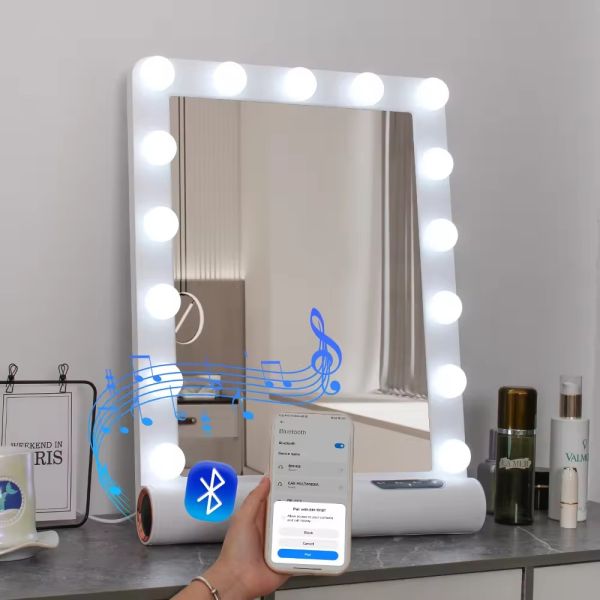 LED Desktop Vanity Mirror for Girls 3 Color Lighting Modes Table Makeup Cosmetic Mirror with Zinc Alloy Light Bulbs