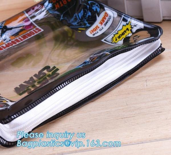 Durable Vinyl With Carry Handle Train Bag, zipper cosmetic bags with double slider, promotional travel custom pvc small