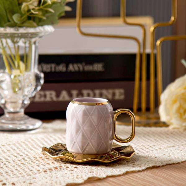 90ml Volume Luxury Ceramic Cup Saucer Set Coffee And Tea 6 Pcs Retro Design Style
