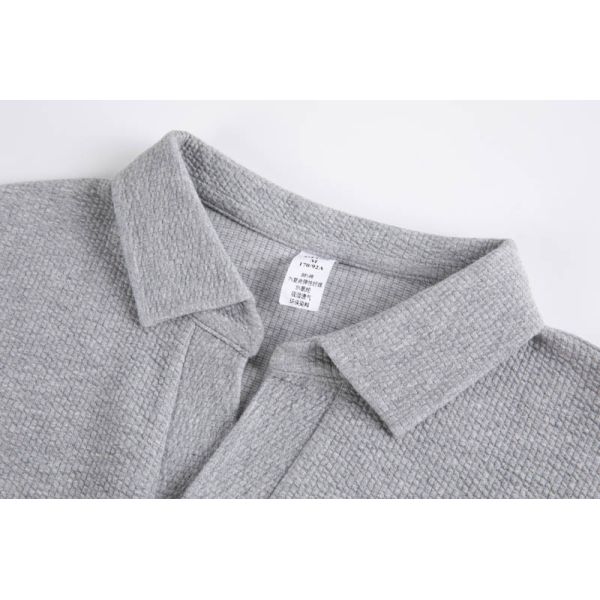 Unisex Cotton-rich Waffle Knit Classic Polo Shirts with Textured Surface and V-neck Placket