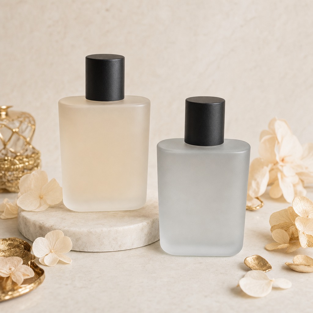 100ml Glass Perfume Bottles Cylinder Cap Spray Square Empty Crimp Neck