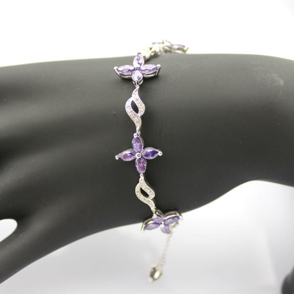 925 Silver Jewellery Quatrefoil Amethyst Cubic Zircon Tennis Bracelet (B04PURPLE)