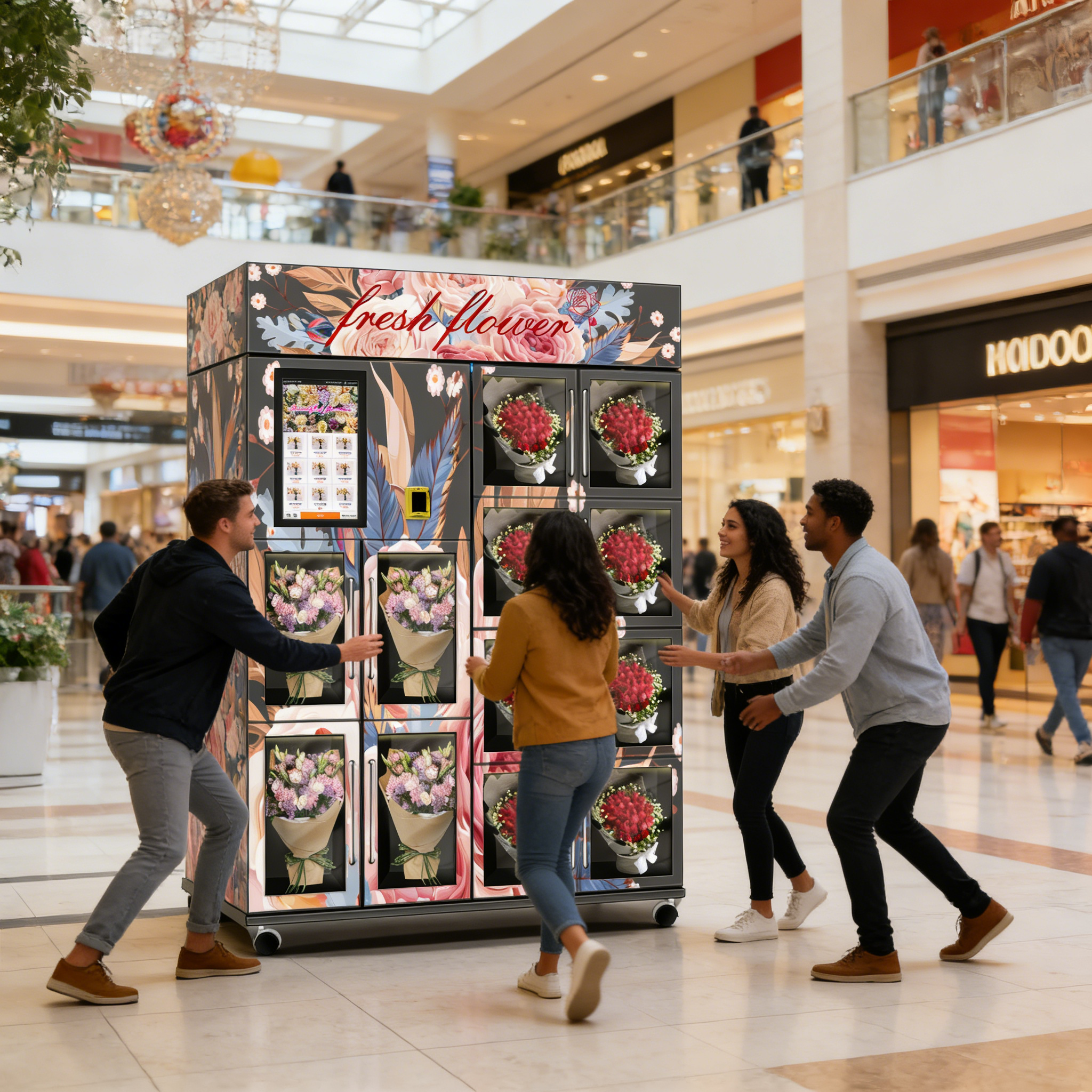 Automatic Refrigerated Flower Vending Machine with touchscreen & galvanized sheet  | Smart Bouquet Dispenser for Malls and Airports