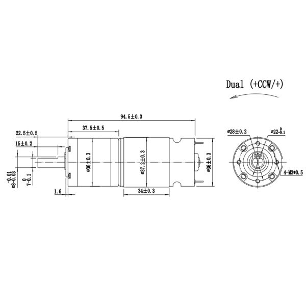Customized FT-36PGM555 12V24V  High Torque  2-1200RPM Planetary  Gear Motors for Electric Cleaning Brush