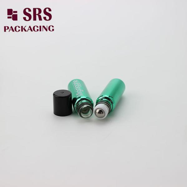Perfume Sample Metallic Green Roll On Bottle 4ml With Black Cap Steel Roller Ball