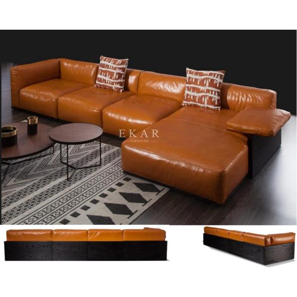 Living Room Italian Genuine Leather Modern Corner Sofa Set