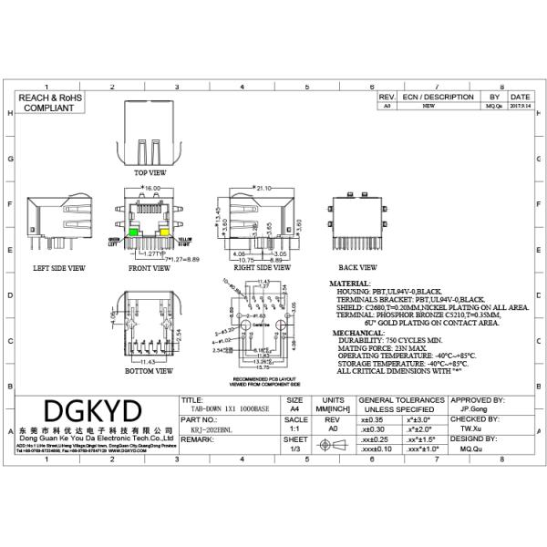 Соединитель Одно-порта РДЖ45 ядра гигабита 8, с платами экрана, с Зелен-желтым СИД