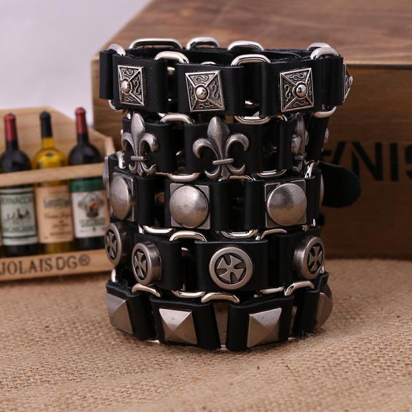 Leather bracelet Cowhide link bracelet with pop punk jewelry