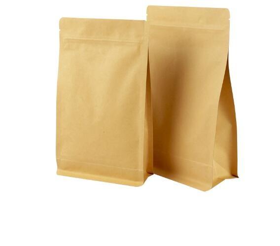 Compostable Recyclable Zipper Lock Kraft Paper Aluminum Flat Bottom Coffee Tea Food Bag