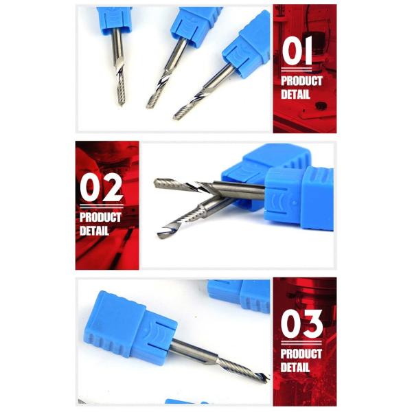 1f Single Flute End Mill For Aluminum Plastic Wood Acrylic Carbide 1/4 Inch 6mm