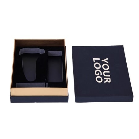 CMYK Shoulder Box Packaging Lift Off Lid Box PMS Black Gold Texture Storage