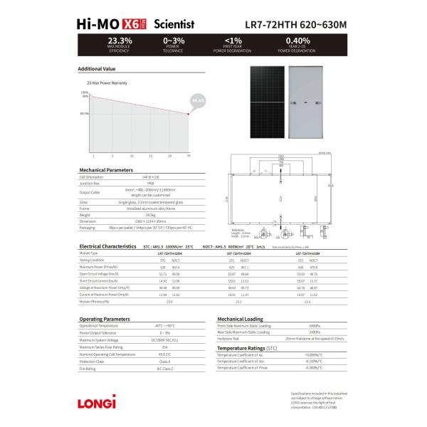 Longi 620W 625W 630W Solar Modules Monocrystalline Silicon Half Cell Solar PV Panel
