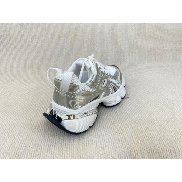 Lacing PU Gold Leather Sneakers With Script Mesh Upper Women Sneakers