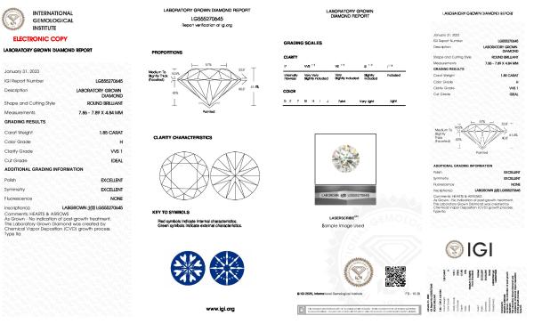 Round Cut 1.85CT H VVS1 ID EX Rough CVD Lab Grown Diamond