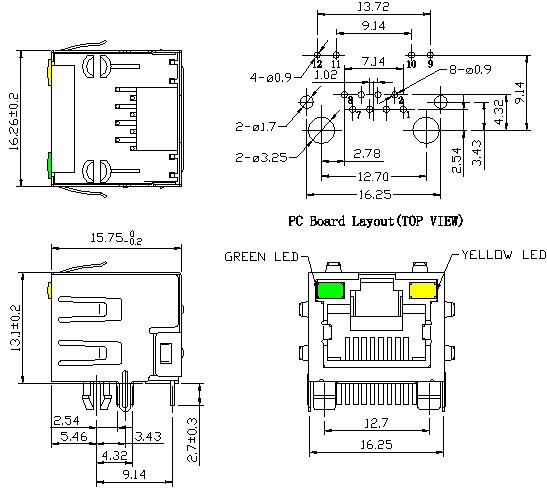 LED が付いている穴の盾を通した XRJM-S-01-8-8-4 Rj45 のコネクター 8P8C