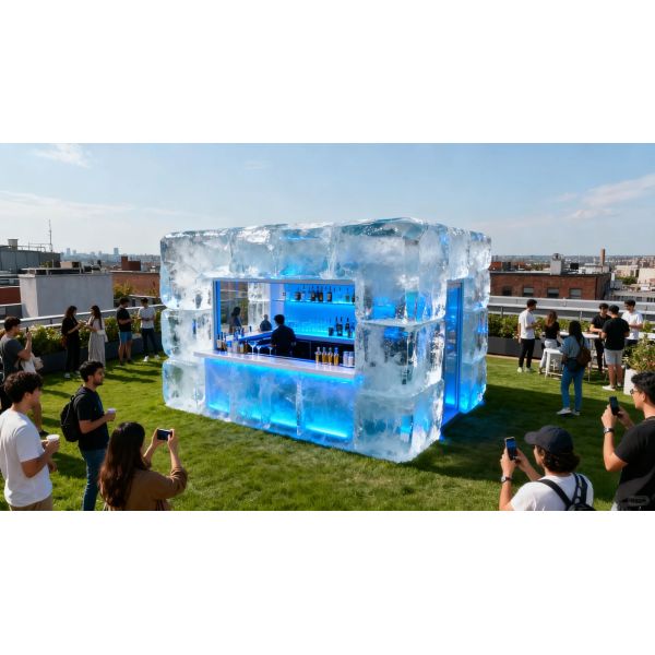 Modular Ice House Bar - Frost-Themed Pop-Up Shop & Ice Block Architecture for Commercial Attractions