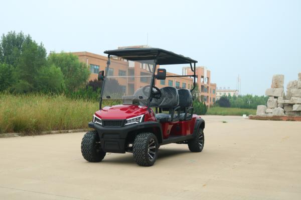 2+2 Dark Red Electric Golf Cart 72v Off Road High Speed With Seat Belts Lithium Battery