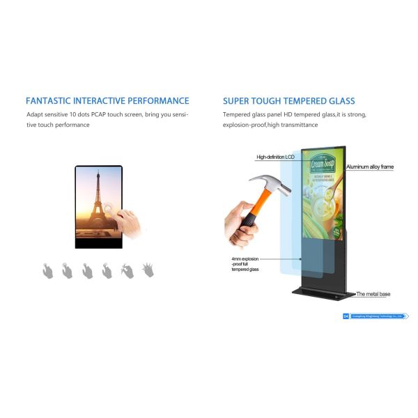 75 Inch Floor Standing Digital Signage with Android OS and 300 Nits Brightness for Indoor Commercial Display