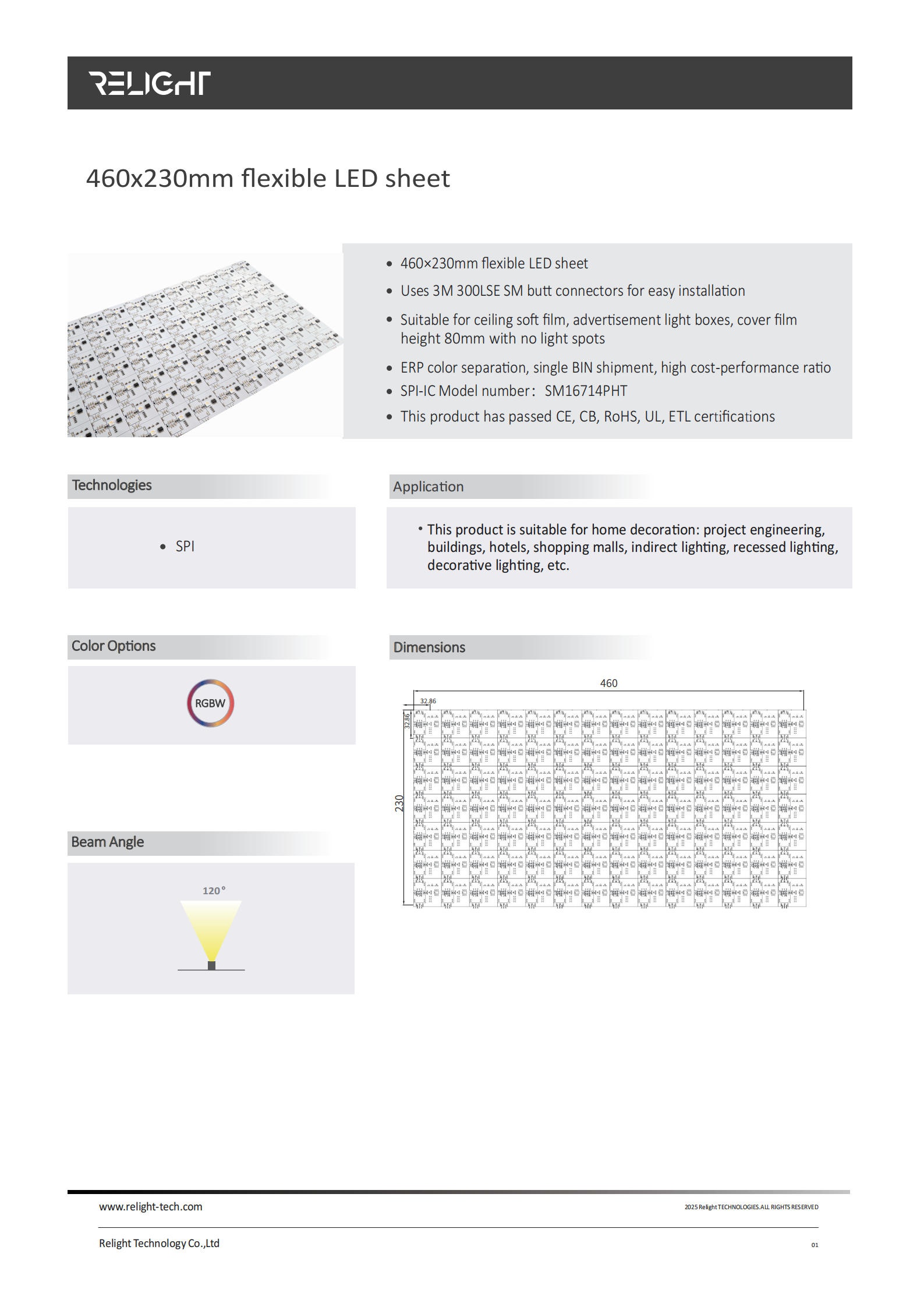 460x230mm 1 LEDs / CUT Free cut cuttable led sheet SPI RGBW LED Flexible Sheet