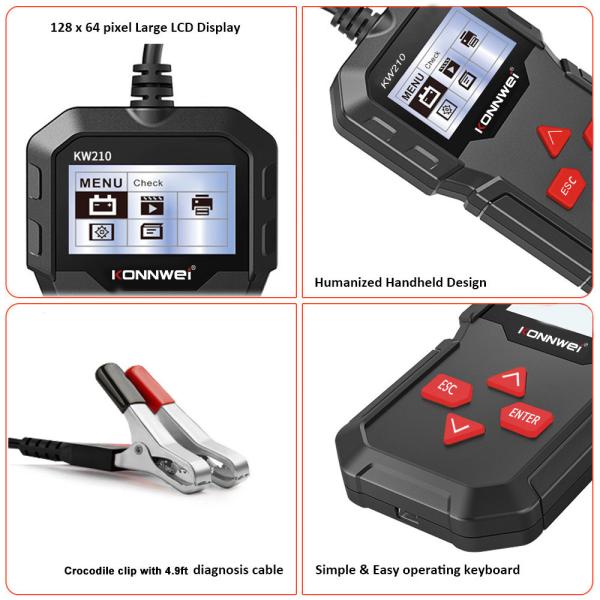 Дешевые но практически тестеры автомобильного аккумулятора 12V KONNWEI KW210 univeral с экраном 2.4inch