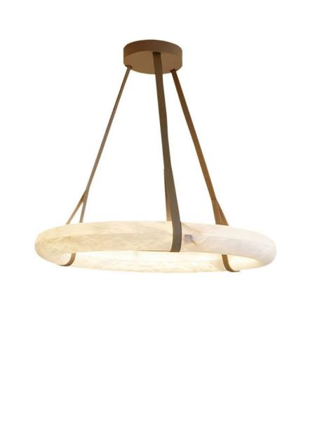 Luxury Leather Chandelier Marble Circle Kitchen Living Room Creative Art Alabaster Light Hanging Lamp