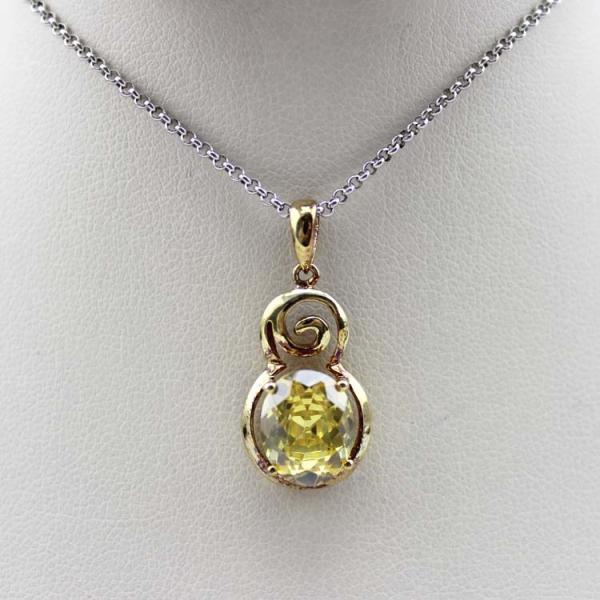 18k Yellow Gold Plated  Silver Jewelry Yellow Citrine Cubic Zircon Pendant(PSJ0414)