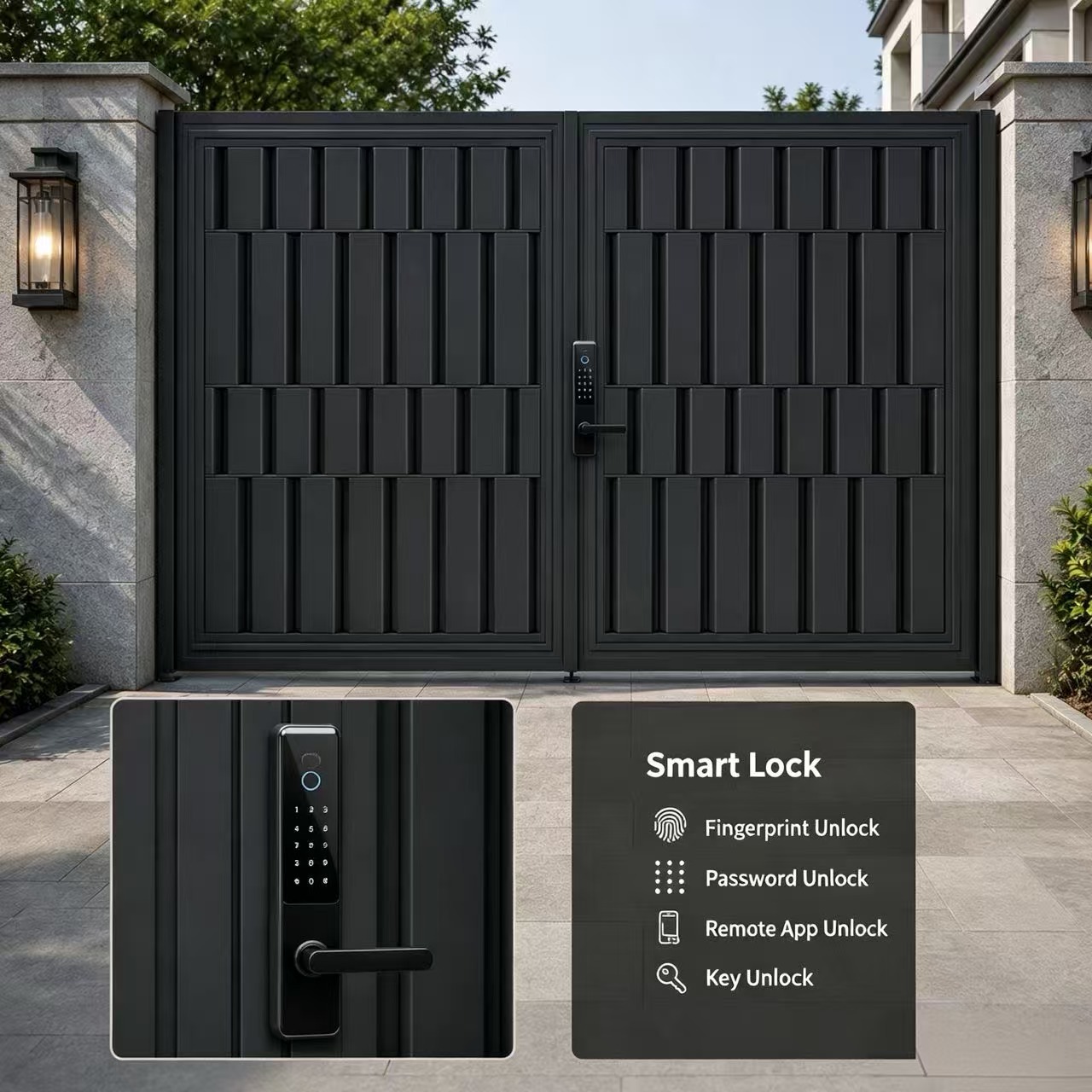 Anti-Corrosion T6-T5 Aviation-grade Aluminum Alloy Courtyard Gate with Electric Switch for Modern Villas and Gardens