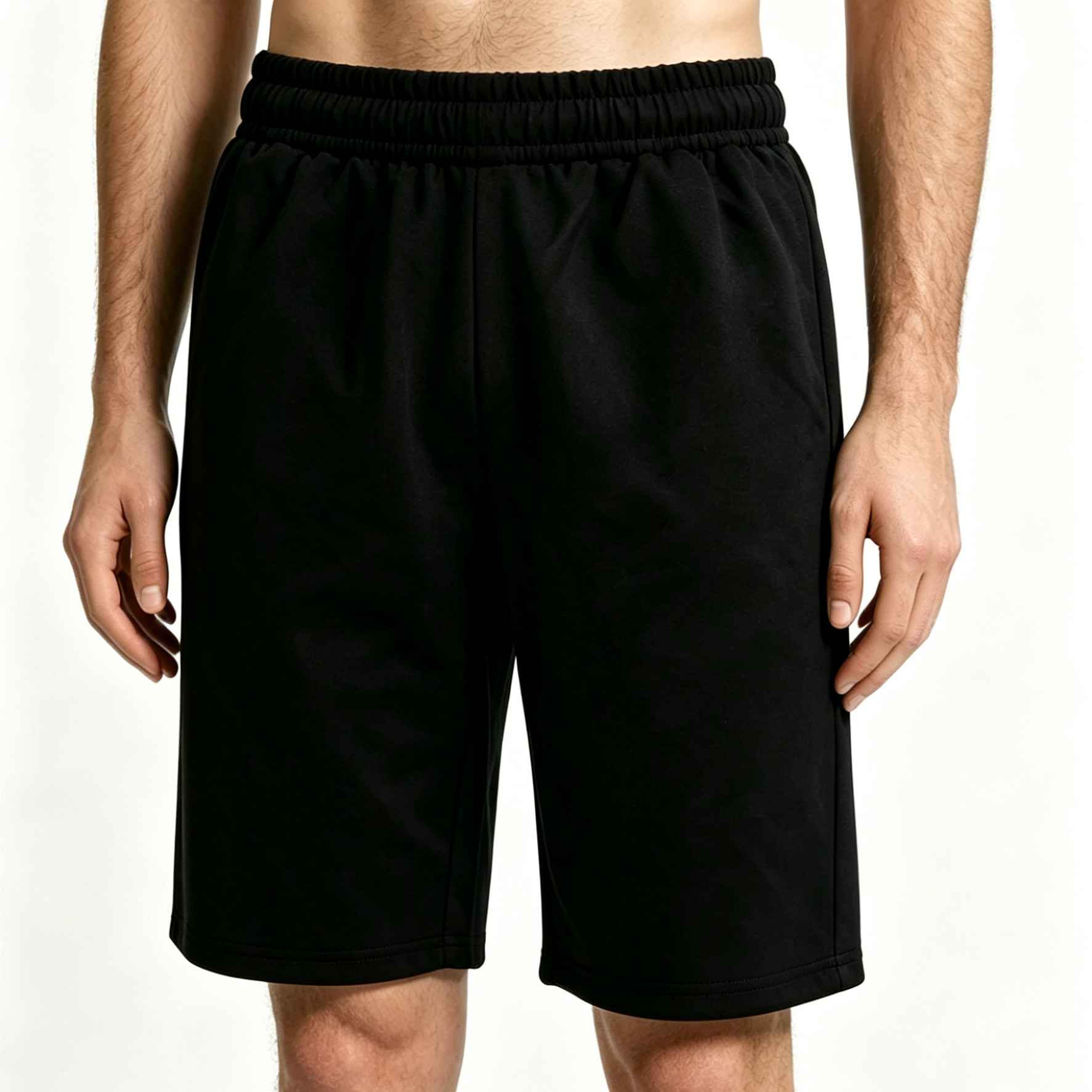Elastic Drawstring Sports Sweat Shorts Vintage Wash Cotton Blend Mens Shorts Black