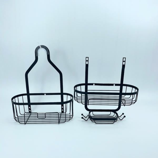 Non-slip Stylish Silver Shower Caddy Shower Storage Rack Basket with Hooks for Razor and Sponge
