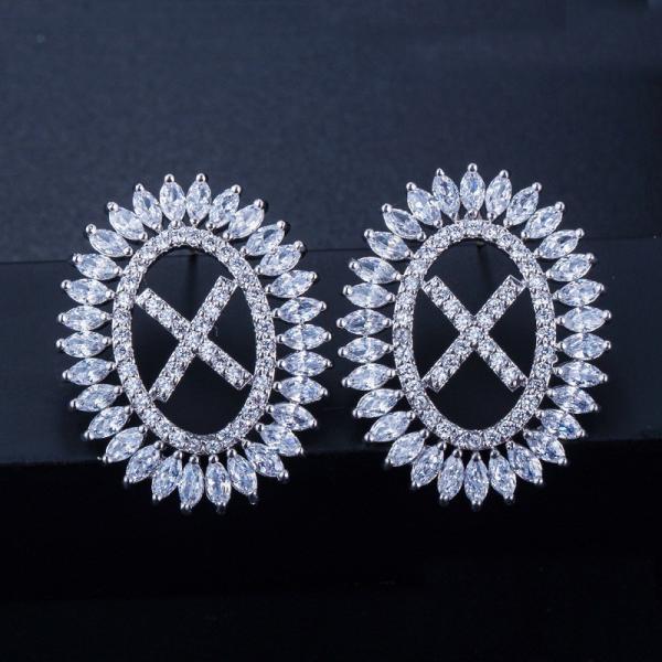 Fashion CZ Letter Earrings Jewelry Christcross-row Earrings necklace jewelry set