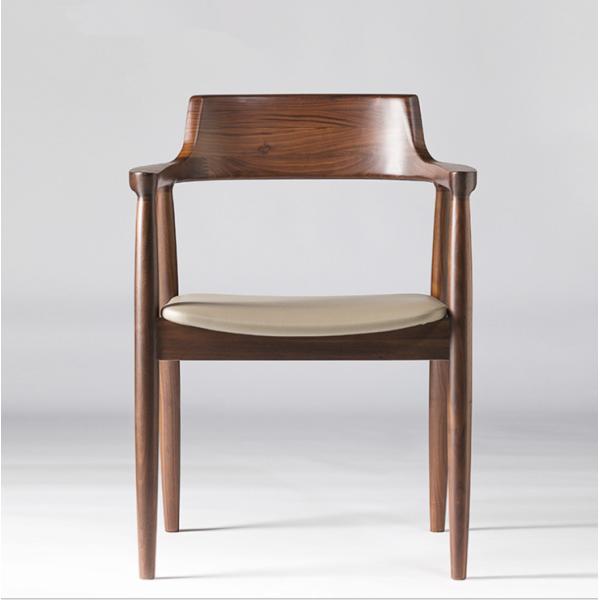 Dining Room and Living Room Contemporary Walnut Colour Wood Armrest Dining Chair with Fabric Leather Seat