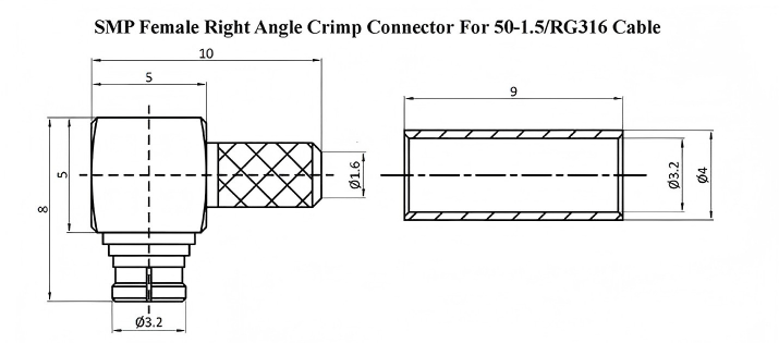 6GHz RF Connector SMP Right Angle Female Connector Crimping Type SMP-C-KW-1.5