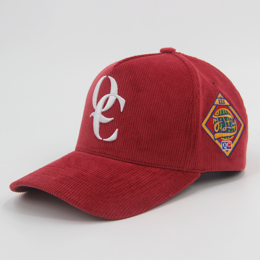 Customized Corduroy 5 Baseball Caps Panel Caps 3D Embroidered Structured Sports