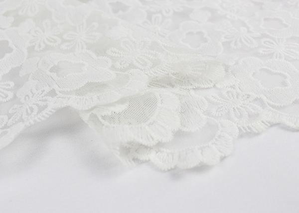 3D Polyester White Embroidered Lace Fabric , Wedding Dress / Wedding Gown Lace Fabric