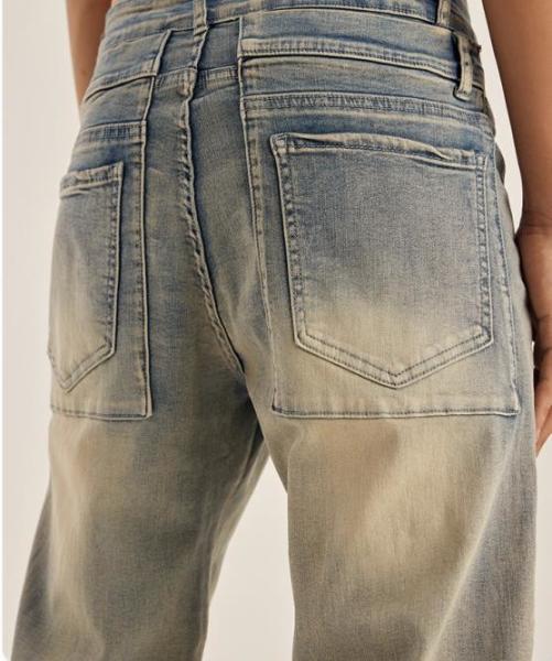 Parte inferior crua da bainha das calças de brim unisex de Vintage Washed Street do fabricante de roupa da quantidade pequena com zíper
