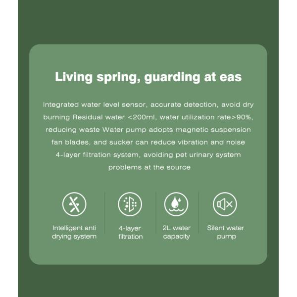 Pet Feeder Automatic Water Dispenser Avocado Shaped 4 Layers Filter Blue Light