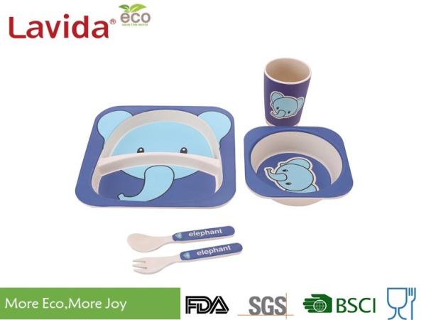 Baby Elephant Design Bamboo Childrens Dinner Set , Recycled Natural Bamboo Kids Dinnerware