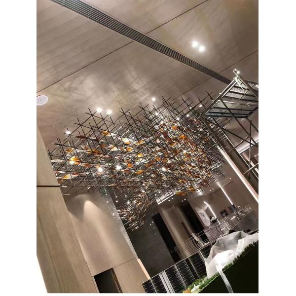 Proyecto de hotel personalizado no estándar Departamento de iluminación Sala de banquetes Cuadrícula acristalada Led Gran lámpara de candelabros Sala de bodas Luz de línea colgante