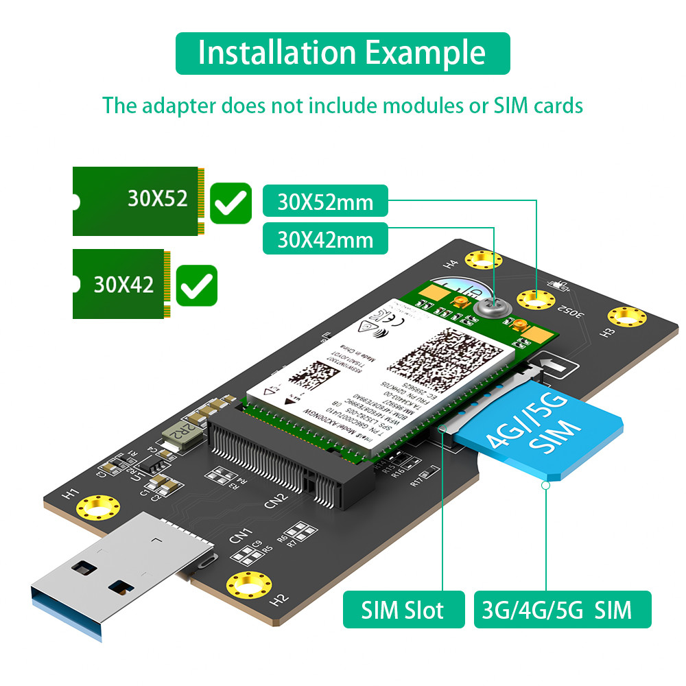 USB 3.0 Type-A Connector To M.2 NGFF Key-B Wireless Adapter Card 1 Стандартный слот SIM для 5G 4G LTE WWAN GSM Модемный модуль