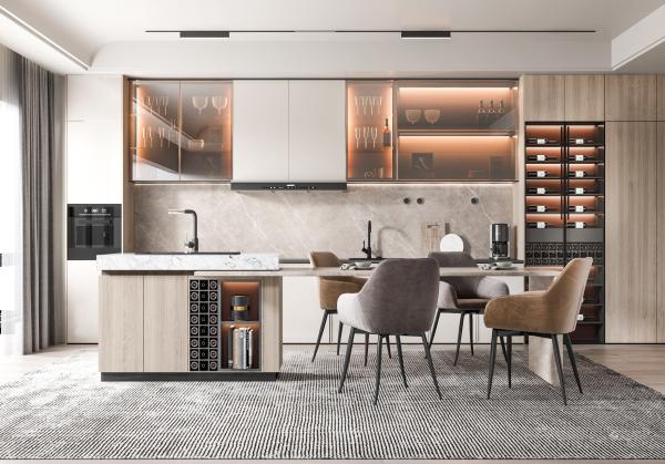 High Glossy Lacquer Finished Modular Kitchen Cabinet With Sink For Villa Townhouse