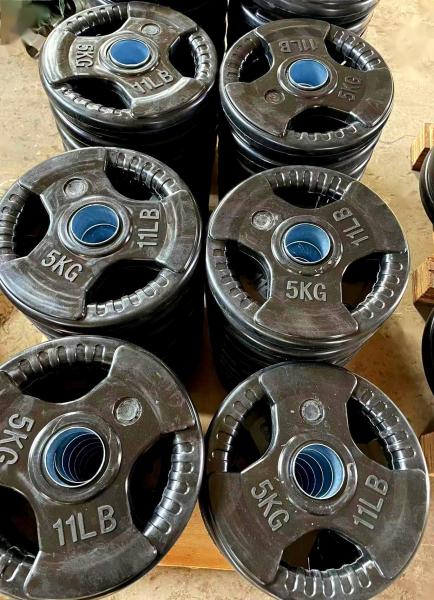 3 Holes Black Rubber Coated Weight Plate Free Weights Barbell Plate