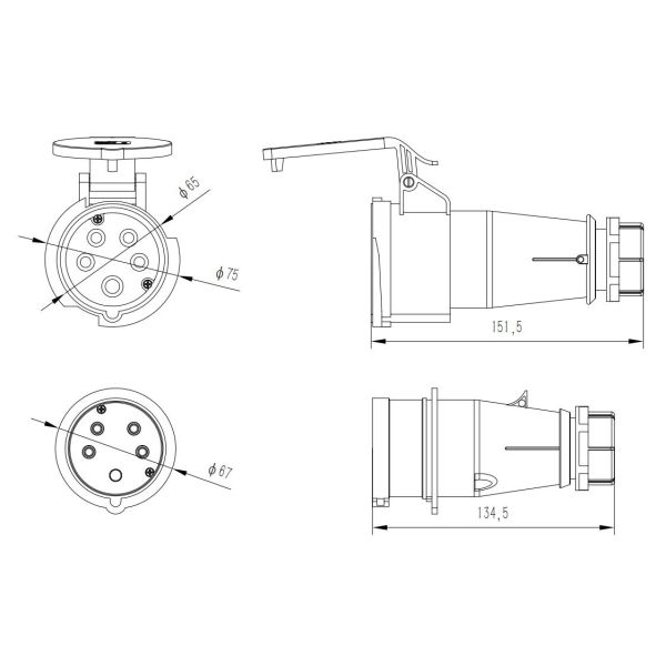 IP44 Industrial Male and Female Plug Couplers 16A 5P  IP44  Male Female Industrial Plug Socket Red IP44 Industrial 5Pin 16A