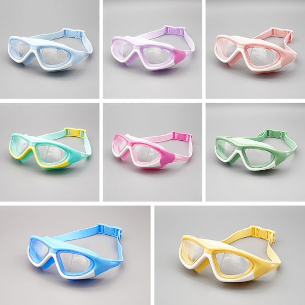 Big Frame Children Swimming Goggles With Silicone Gasket And Rainbow Plating Lens