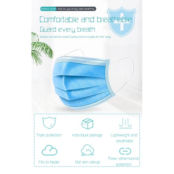 Protective Disposable Masks Civil Medical 3 Ply Material Surgery Face Mask