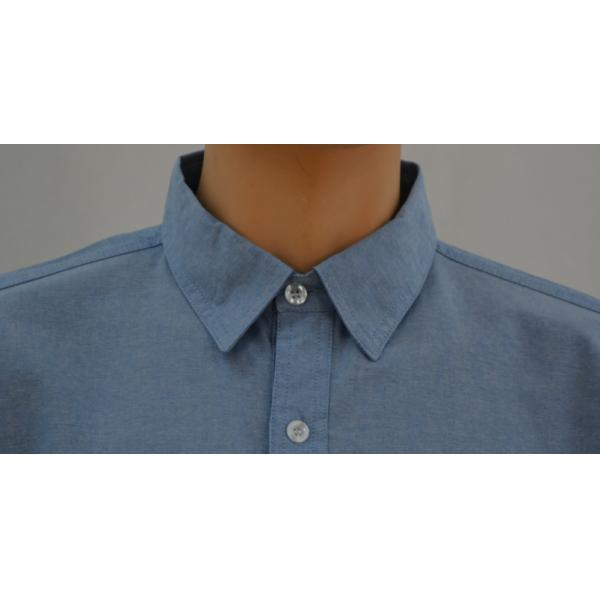 Men's 100%Cotton Chambray Blue Work Shirt Long Sleeve Chest Pockets Detailed Sleeve Band