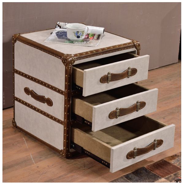 Nidea #8509 Vintage Leather Trunk Cabinet American Rural Retro Nightstand Locker Portable Antique Storage Bedside Bedroom