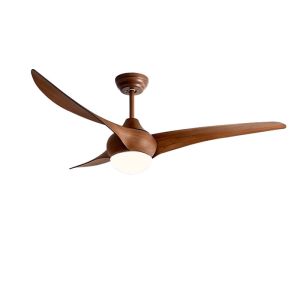 Ventilateur de plafond décoratif avec lumière, 3 pales en bois massif, télécommande, moteur DC 52 pouces, style vintage, pour intérieur, alimentation électrique
