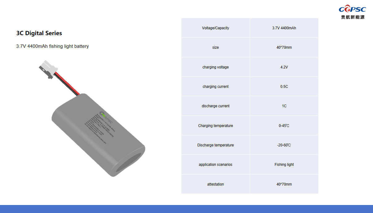 3.7V 4400mAh fishing lamp battery