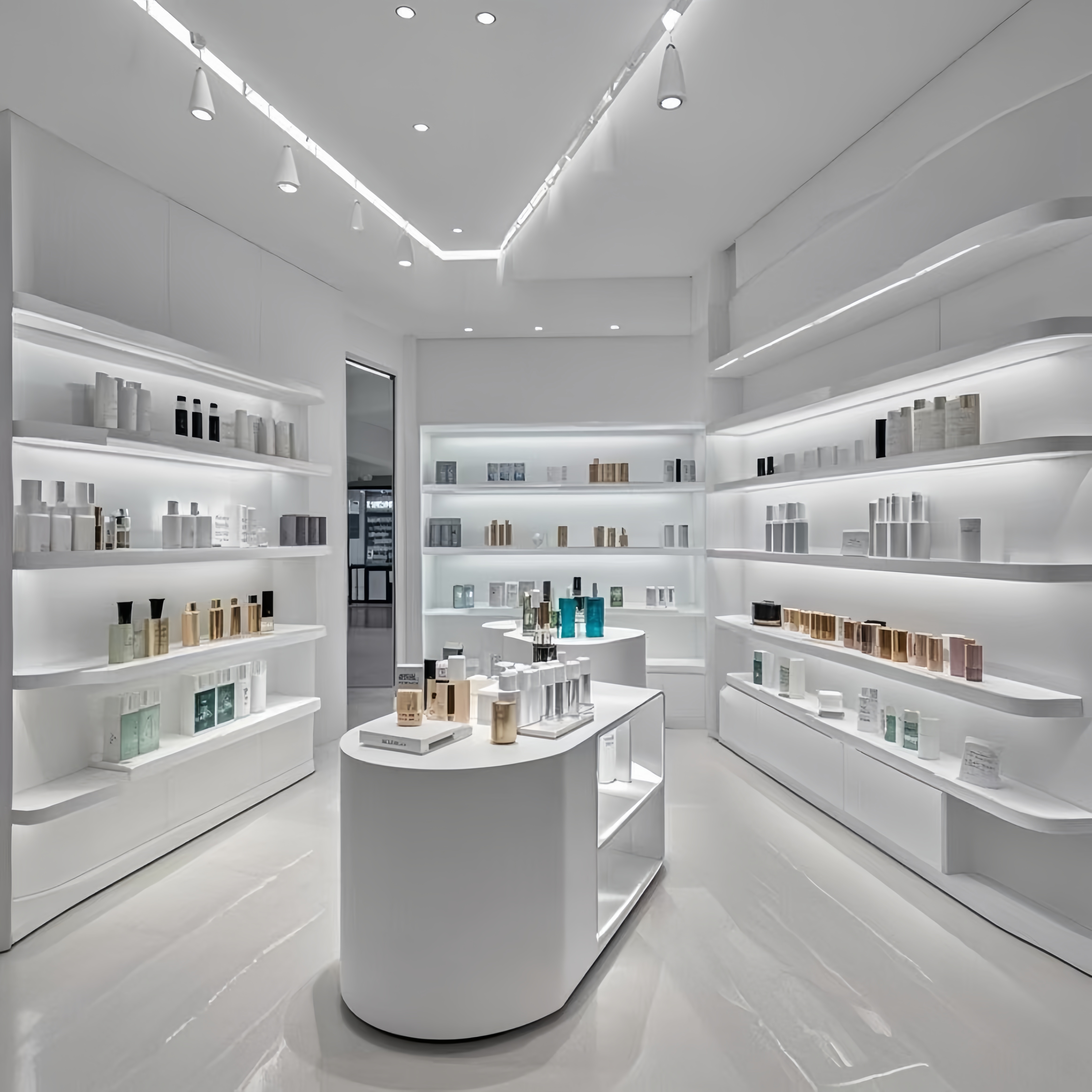 Custom Cosmetic Display Cabinet with LED Lighting - Retail Makeup Racks & Island Stands for Shops